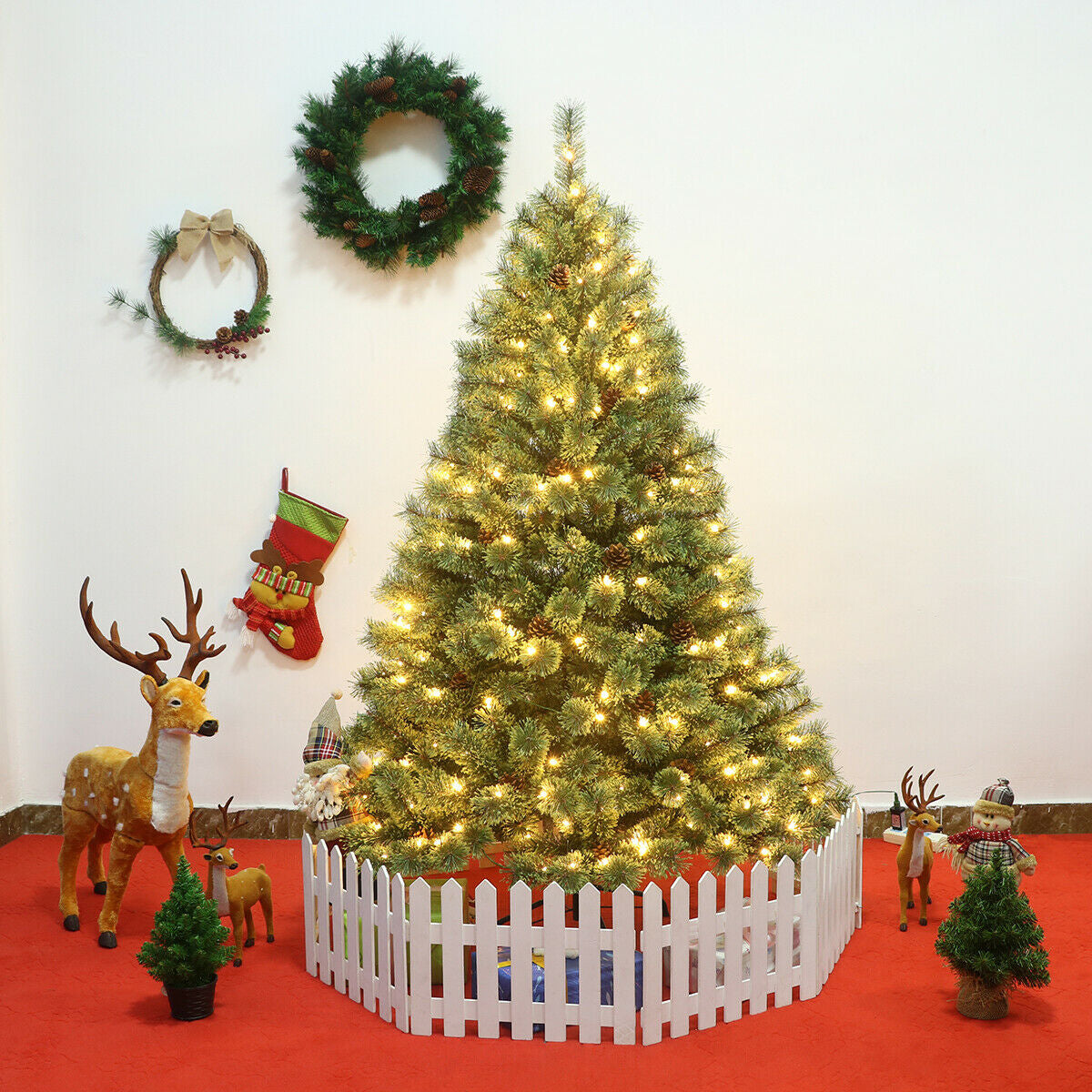 6 Feet Pre-Lit PVC Artificial Carolina Pine Tree with LED Lights, Green Christmas Tree at Gallery Canada