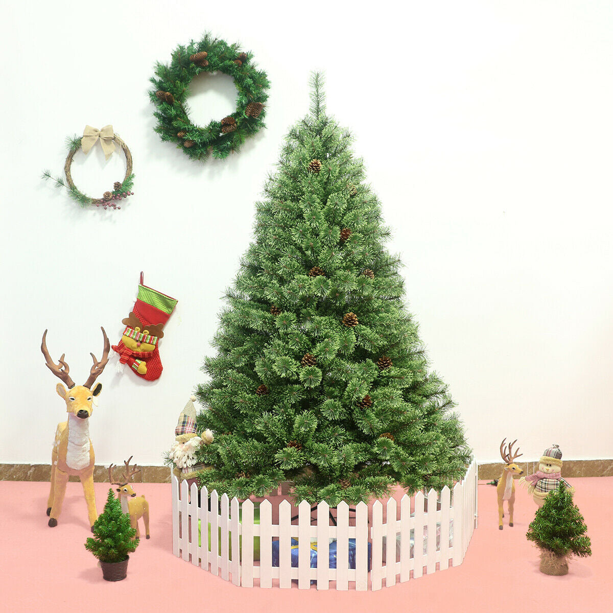 6 Feet Pre-Lit PVC Artificial Carolina Pine Tree with LED Lights, Green Christmas Tree at Gallery Canada