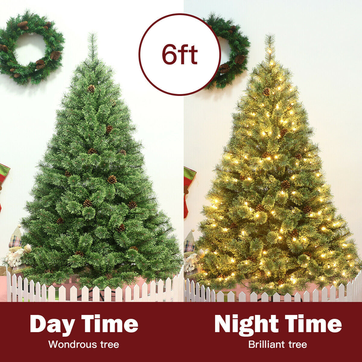 6 Feet Pre-Lit PVC Artificial Carolina Pine Tree with LED Lights, Green Christmas Tree at Gallery Canada