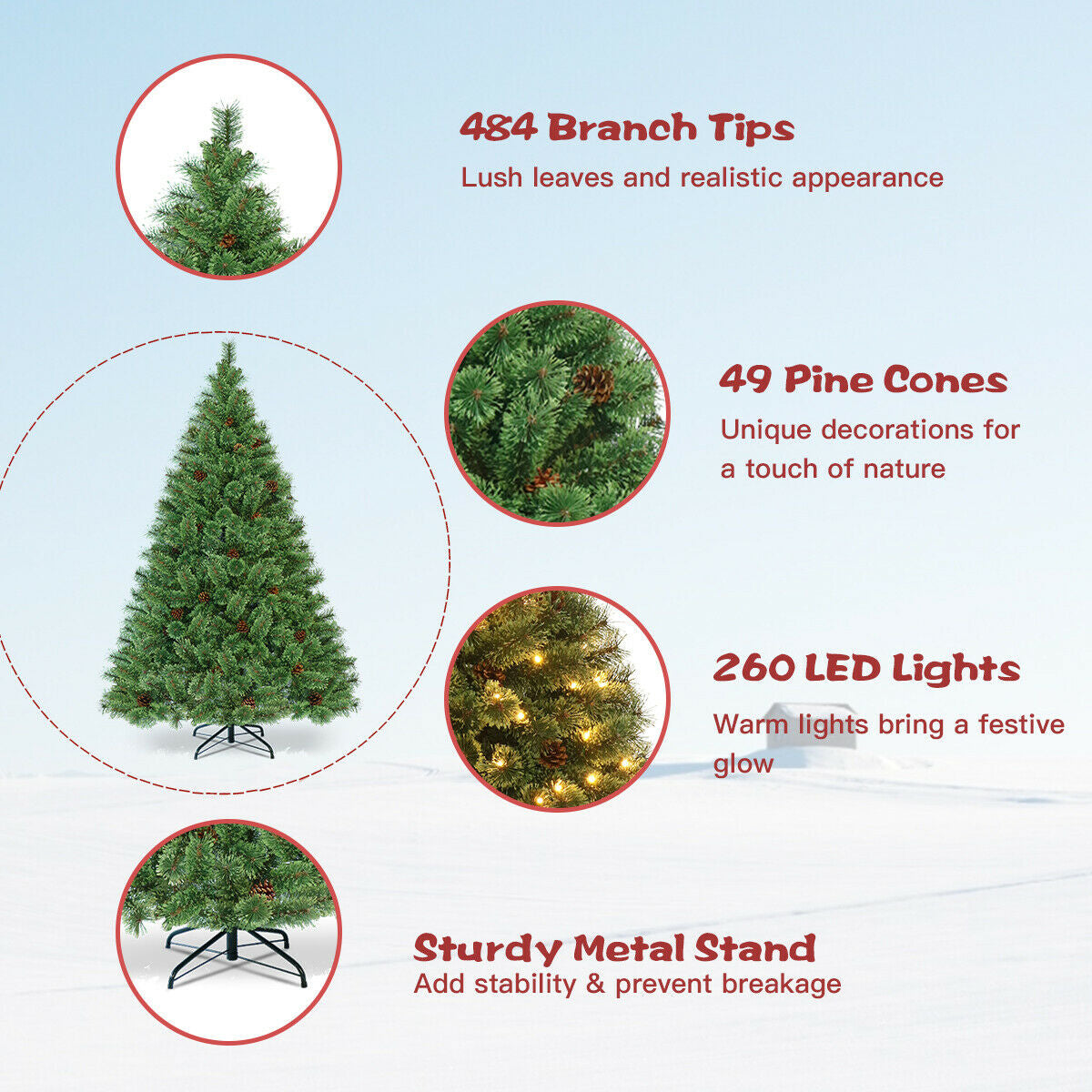 6 Feet Pre-Lit PVC Artificial Carolina Pine Tree with LED Lights, Green Christmas Tree at Gallery Canada