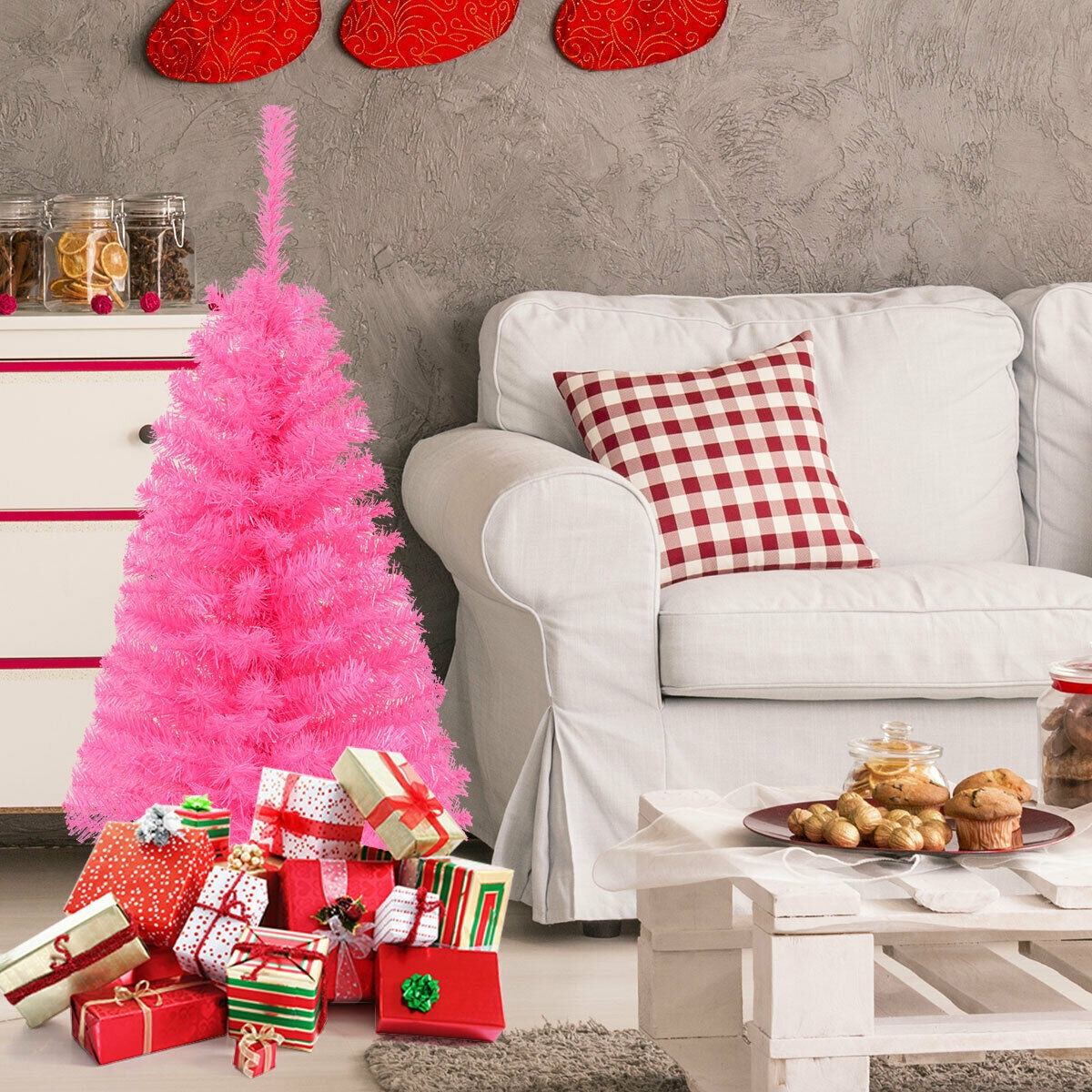 3 ft Premium Artificial Christmas Mini Tree with Stand, Pink Christmas Tree at Gallery Canada