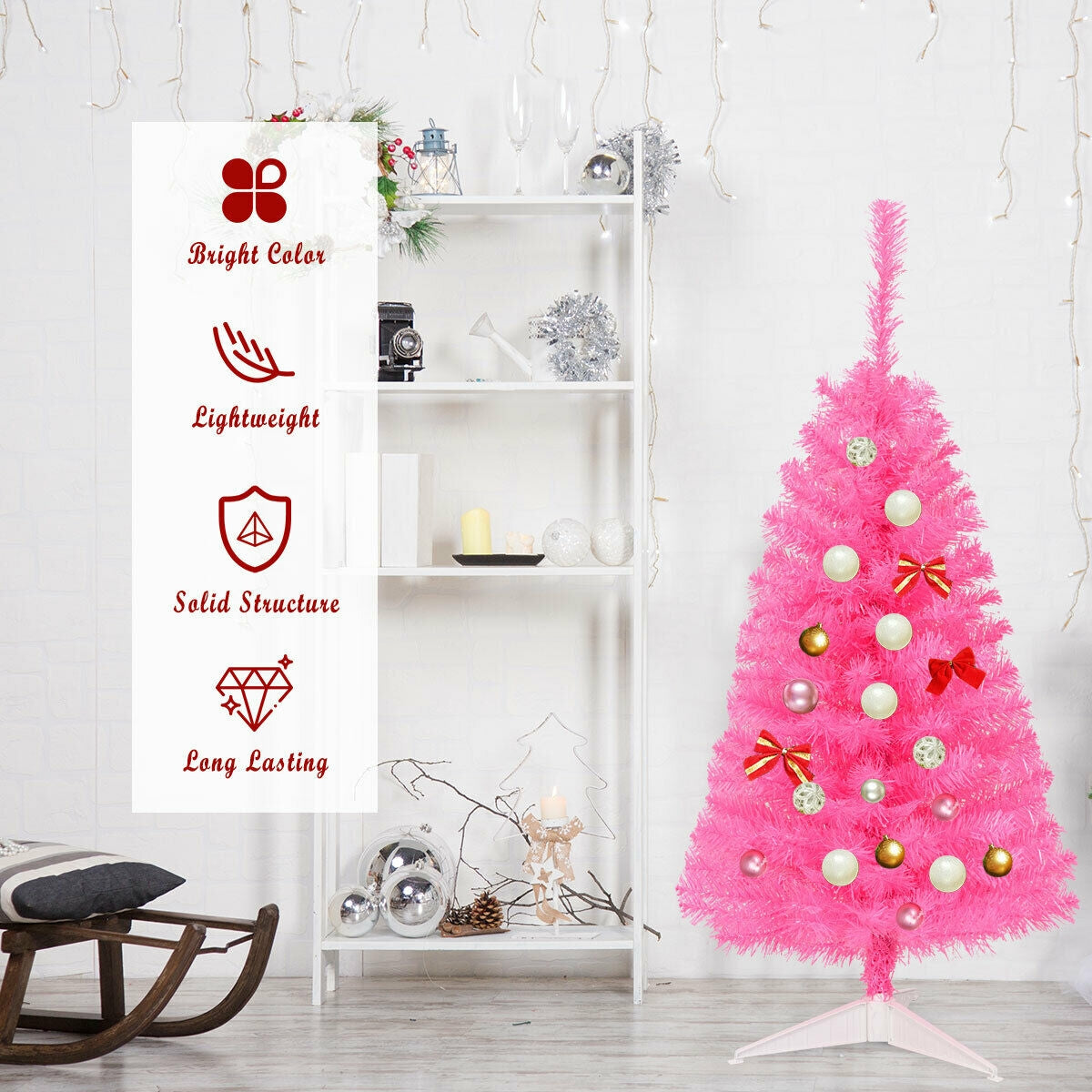 3 ft Premium Artificial Christmas Mini Tree with Stand, Pink Christmas Tree at Gallery Canada