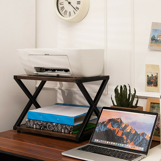 Desktop Printer Stand 2 Tiers Storage Shelves with Anti-Skid Pads Coffee, Dark Brown - Gallery Canada