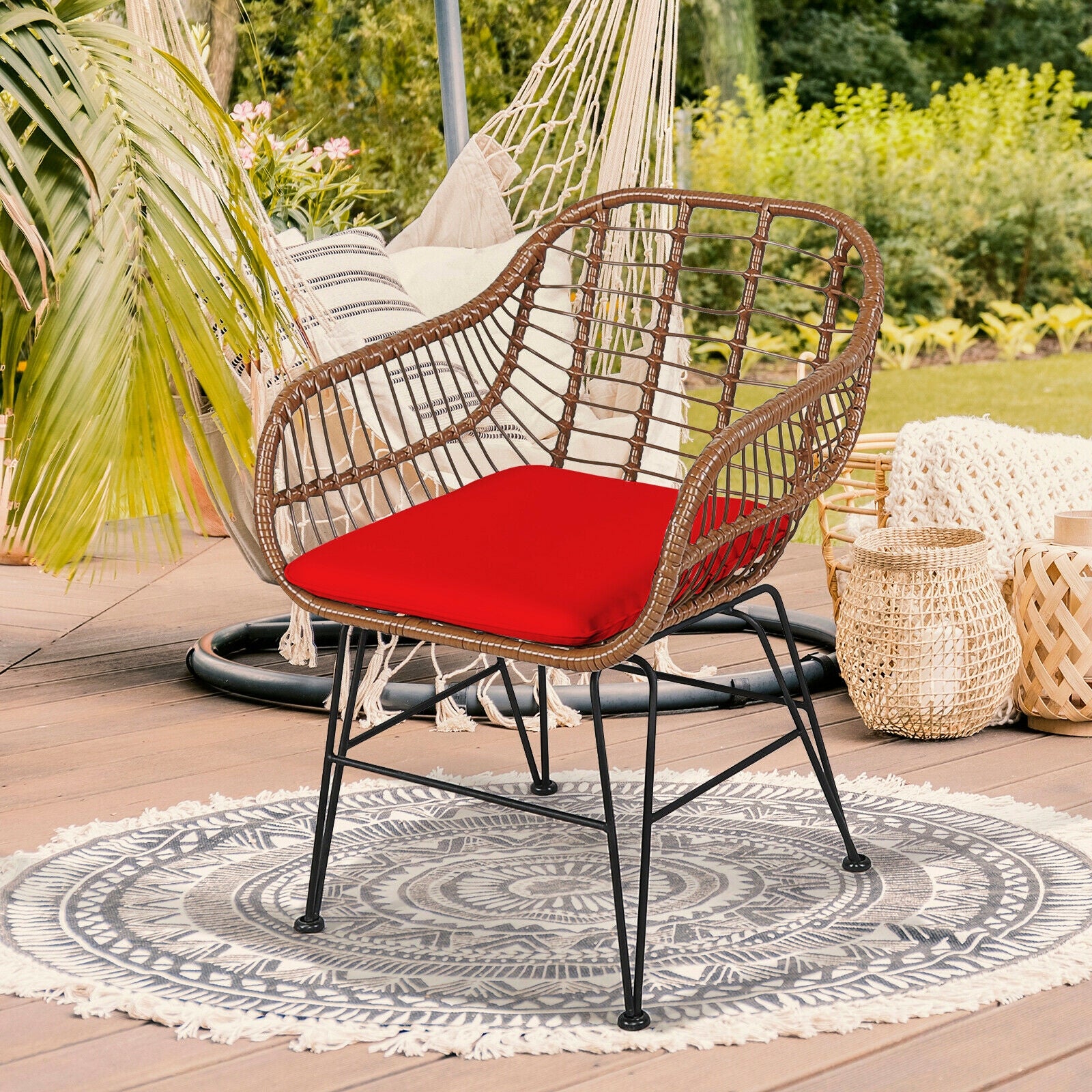 3 Pieces Patio Rattan Bistro Set with Cushion, Red Patio Conversation Sets at Gallery Canada