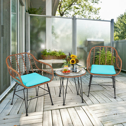 3 Pieces Patio Rattan Bistro Set with Cushion, Turquoise Patio Conversation Sets at Gallery Canada