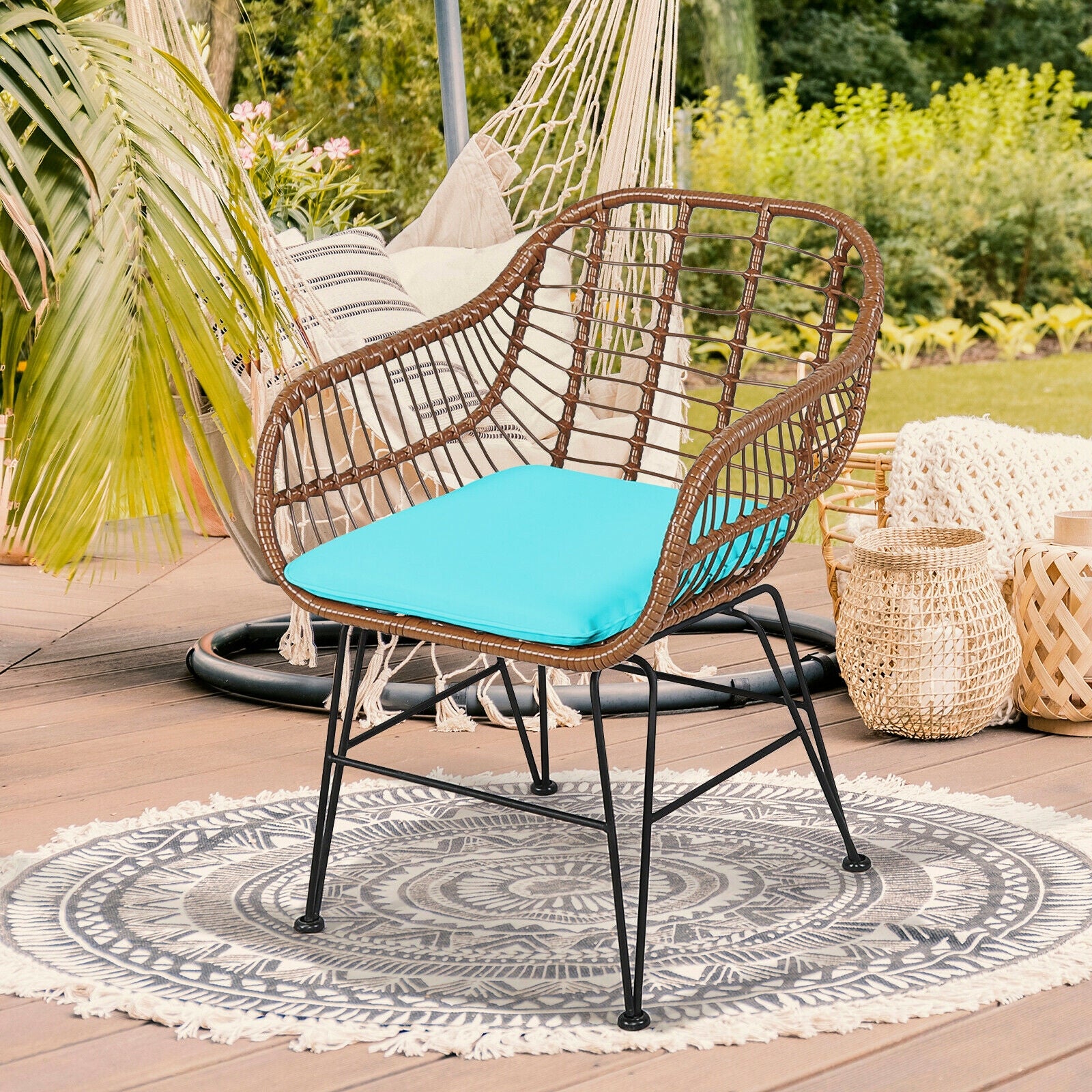 3 Pieces Patio Rattan Bistro Set with Cushion, Turquoise Patio Conversation Sets at Gallery Canada