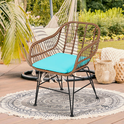 3 Pieces Patio Rattan Bistro Set with Cushion, Turquoise Patio Conversation Sets at Gallery Canada