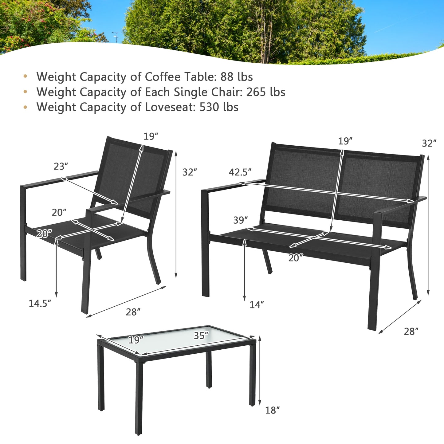 4 PCS Patio Furniture Set Sofa Coffee Table Steel Frame Garden, Gray Patio Conversation Sets at Gallery Canada