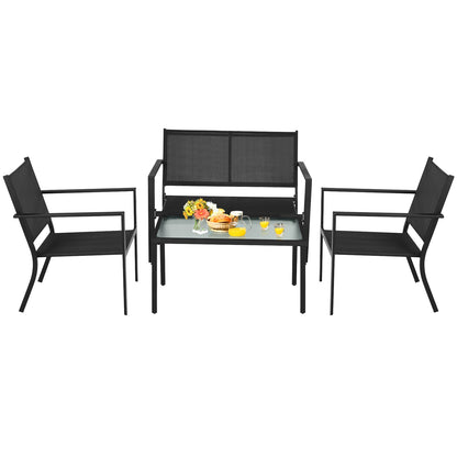 4 PCS Patio Furniture Set Sofa Coffee Table Steel Frame Garden, Gray Patio Conversation Sets at Gallery Canada