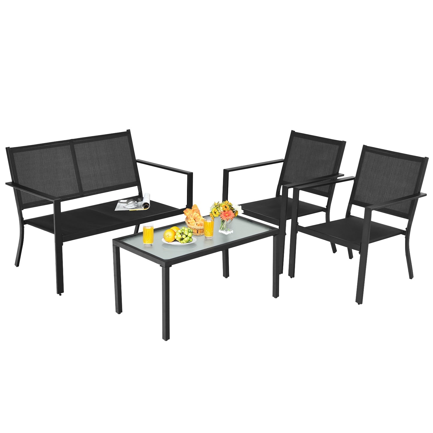 4 PCS Patio Furniture Set Sofa Coffee Table Steel Frame Garden, Gray Patio Conversation Sets at Gallery Canada