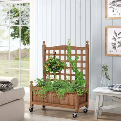32in Wood Planter Box with Trellis Mobile Raised Bed for Climbing Plant, Brown - Gallery Canada