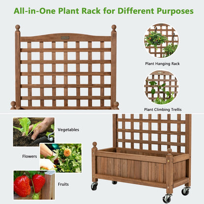 32in Wood Planter Box with Trellis Mobile Raised Bed for Climbing Plant, Brown at Gallery Canada