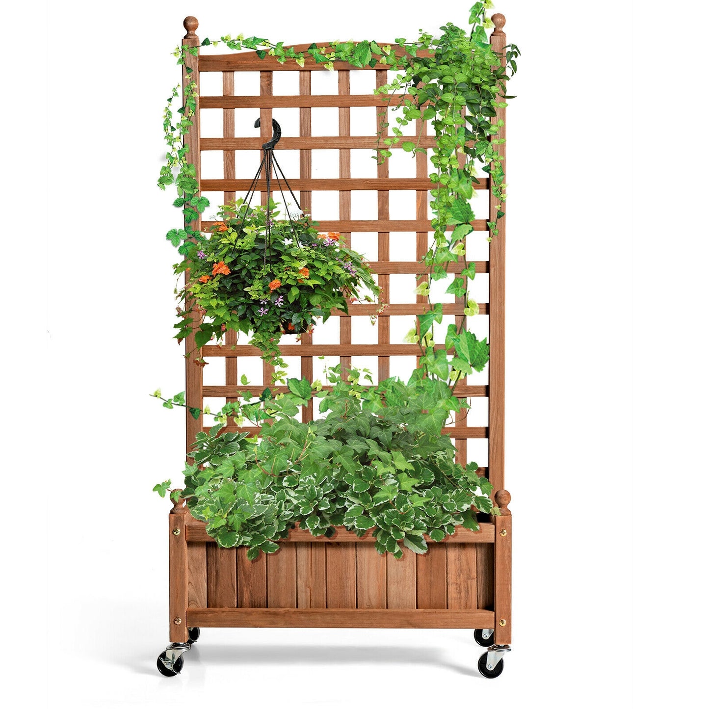 50 Inch Wood Planter Box with Trellis Mobile Raised Bed for Climbing Plant, Brown Raised Garden Beds at Gallery Canada