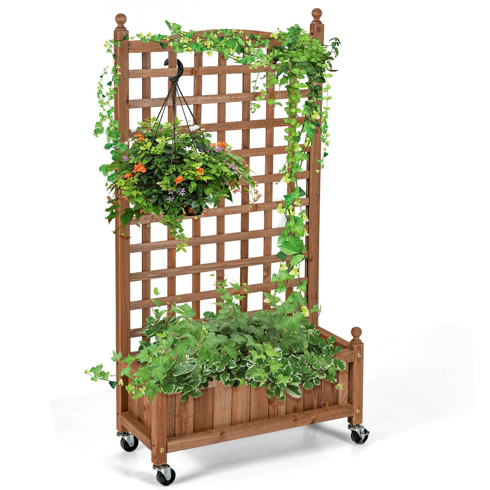50 Inch Wood Planter Box with Trellis Mobile Raised Bed for Climbing Plant, Brown Raised Garden Beds at Gallery Canada