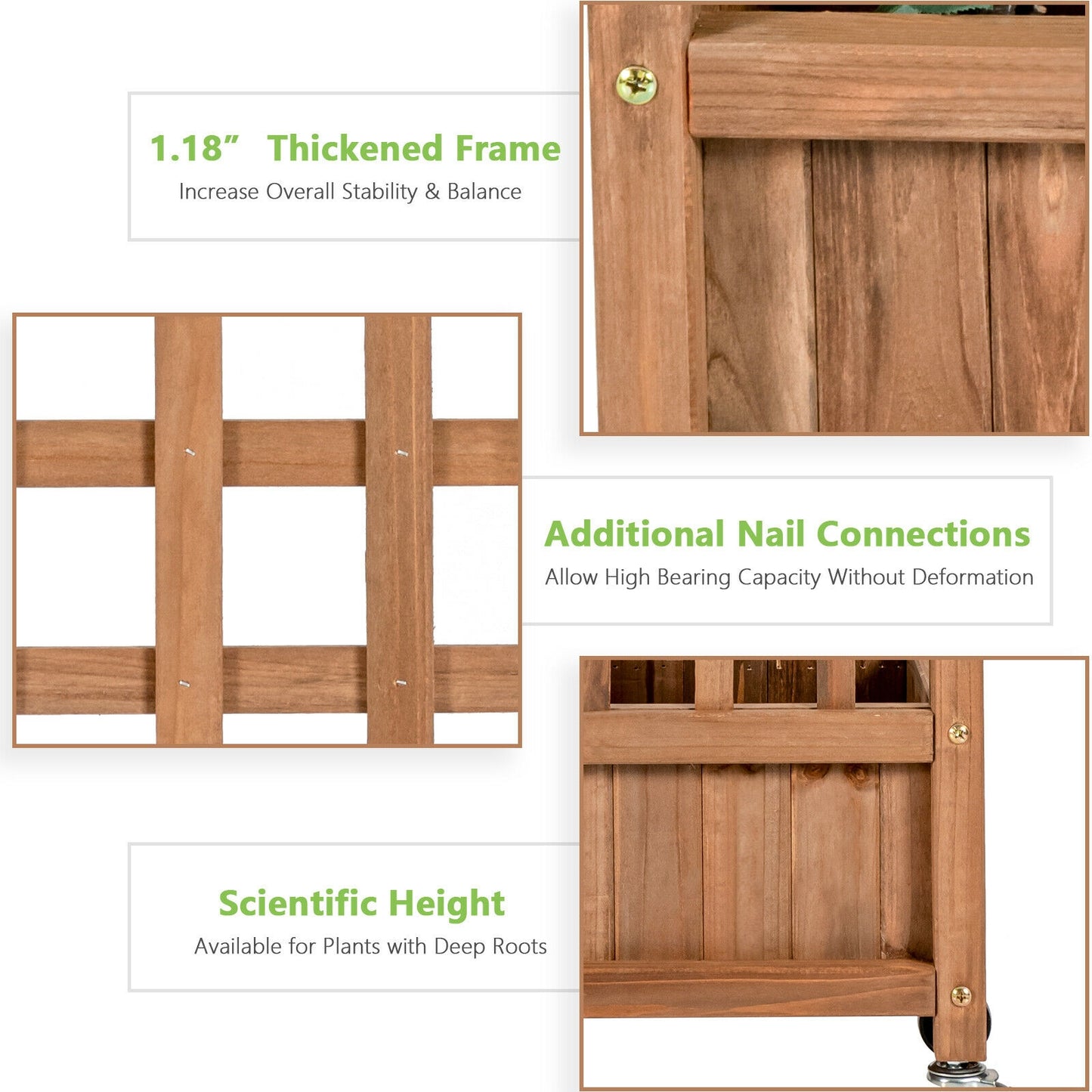50 Inch Wood Planter Box With Trellis, Mobile Raised Bed, Brown Raised Garden Beds at Gallery Canada