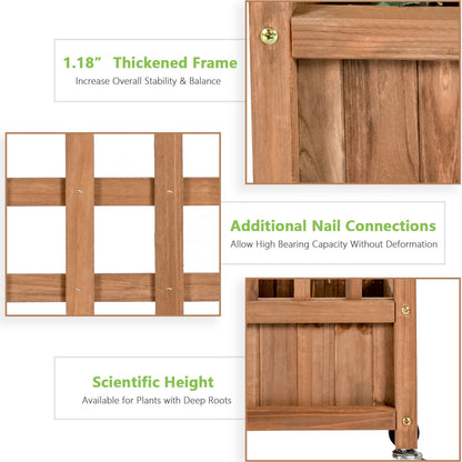 50 Inch Wood Planter Box With Trellis, Mobile Raised Bed, Brown Raised Garden Beds at Gallery Canada