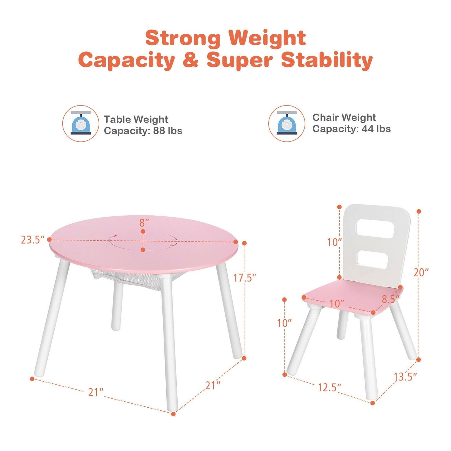 Wood Activity Kids Table and Chair Set with Center Mesh Storage for Snack Time and Homework, Pink - Gallery Canada