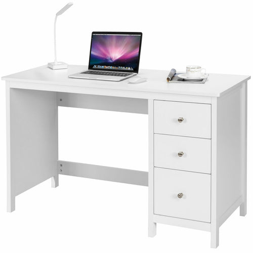 3-Drawer Home Office Study Computer Desk with Spacious Desktop, White