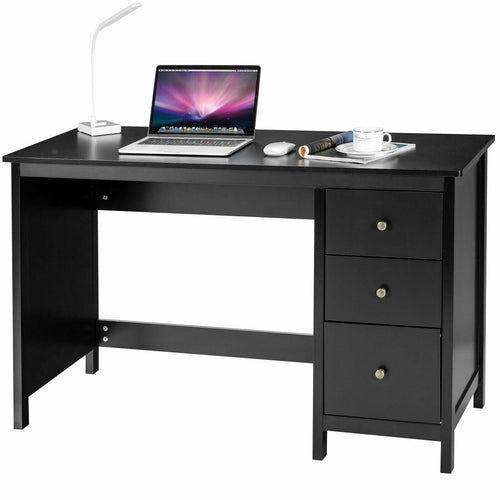3-Drawer Home Office Study Computer Desk with Spacious Desktop, Black