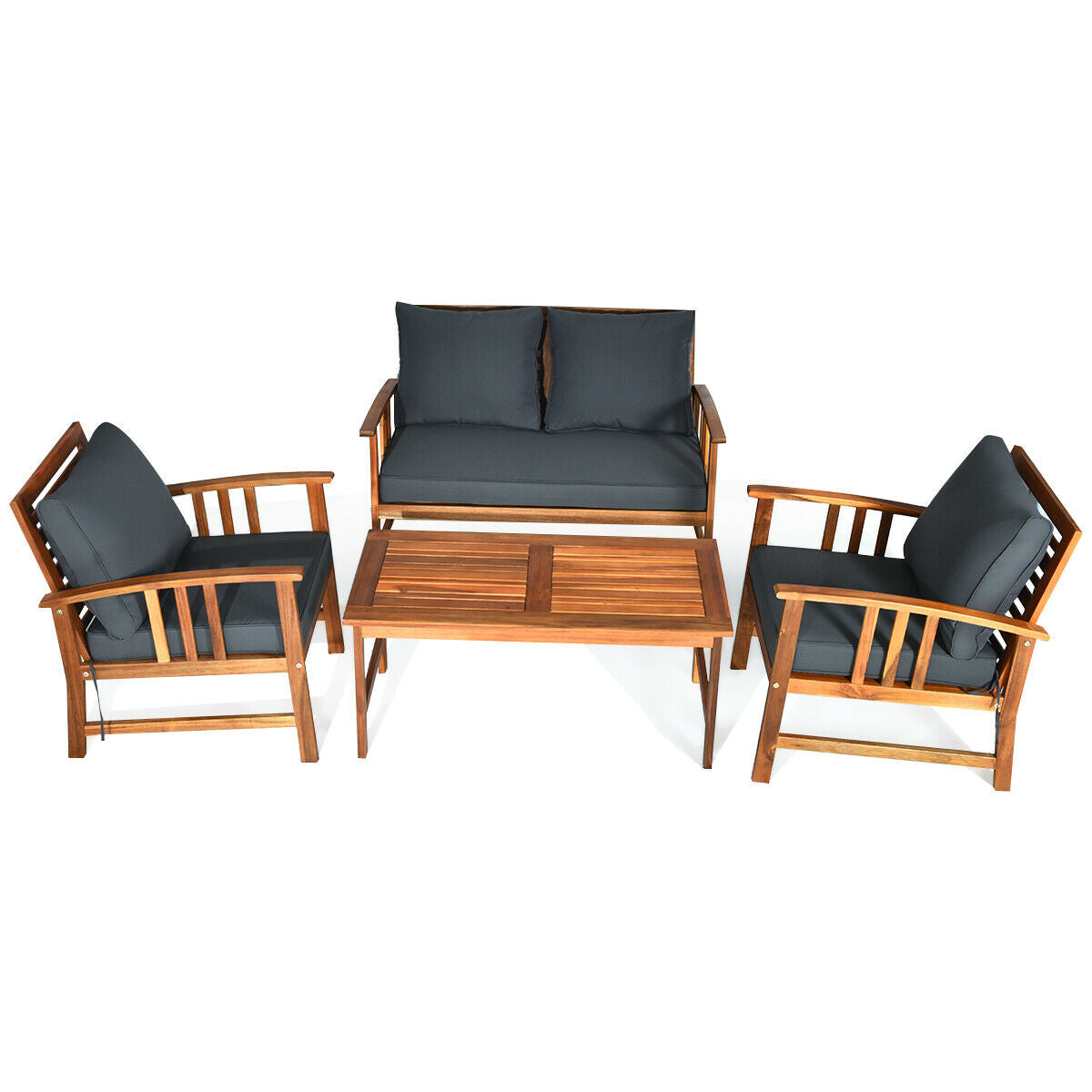 Wooden Patio Furniture Set, 4 Pieces, Table And Sofa Chair, Gray Patio Conversation Sets at Gallery Canada