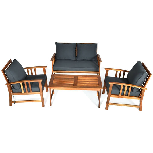 Wooden Patio Furniture Set, 4 Pieces, Table And Sofa Chair, Gray Patio Conversation Sets Gray at Gallery Canada