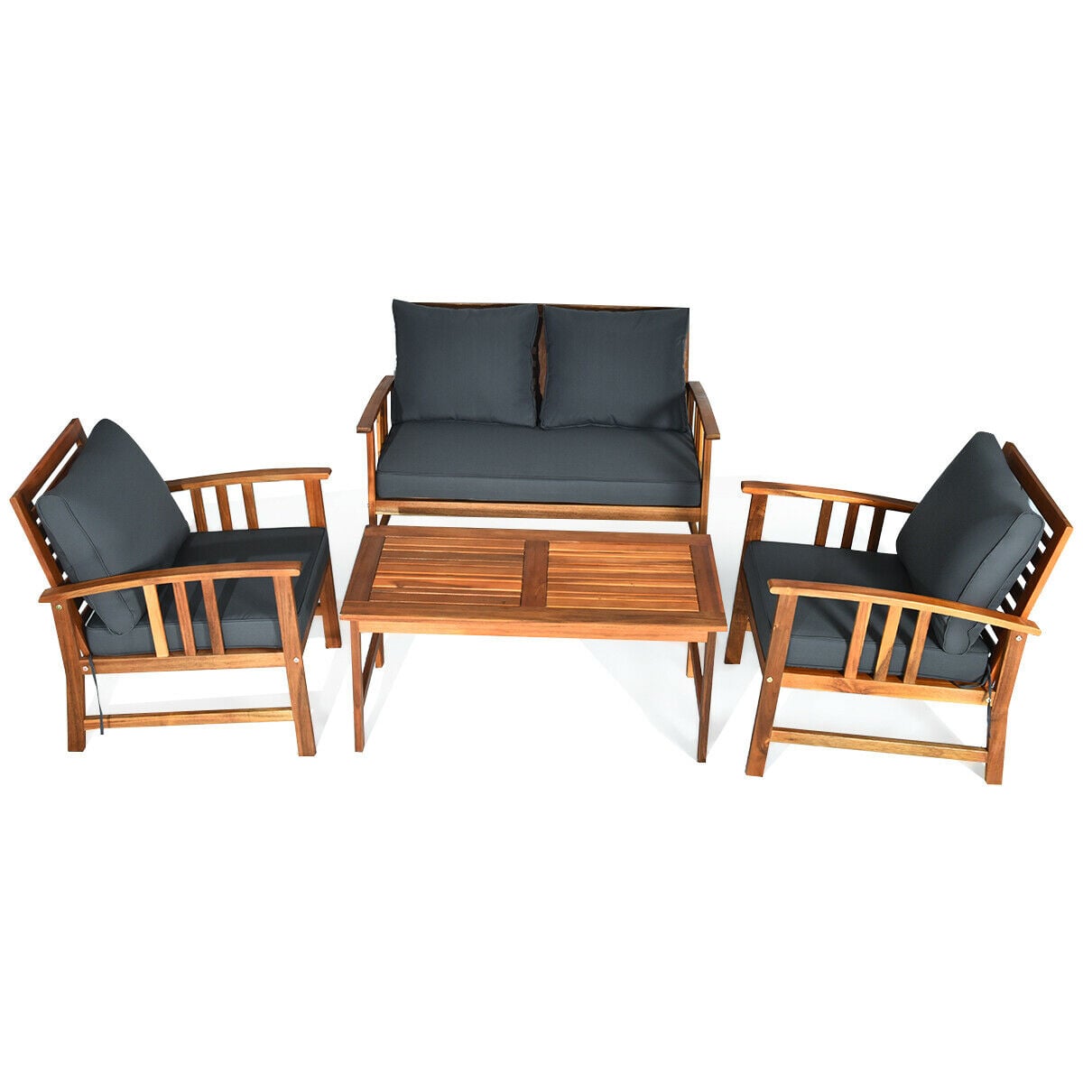 Wooden Patio Furniture Set, 4 Pieces, Table And Sofa Chair, Gray Patio Conversation Sets at Gallery Canada
