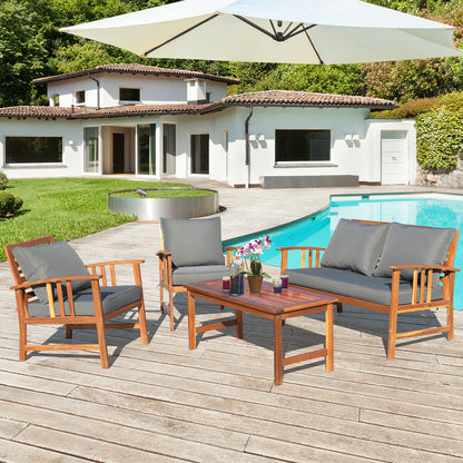 Wooden Patio Furniture Set, 4 Pieces, Table And Sofa Chair, Gray Patio Conversation Sets at Gallery Canada