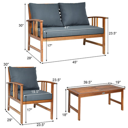 Wooden Patio Furniture Set, 4 Pieces, Table And Sofa Chair, Gray Patio Conversation Sets at Gallery Canada