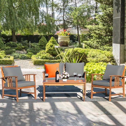 Wooden Patio Furniture Set, 4 Pieces, Table And Sofa Chair, Gray Patio Conversation Sets at Gallery Canada