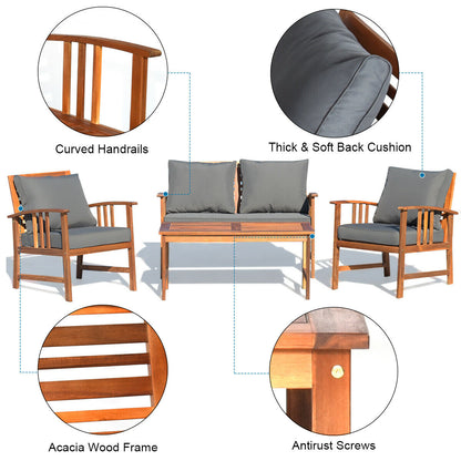 Wooden Patio Furniture Set, 4 Pieces, Table And Sofa Chair, Gray Patio Conversation Sets at Gallery Canada