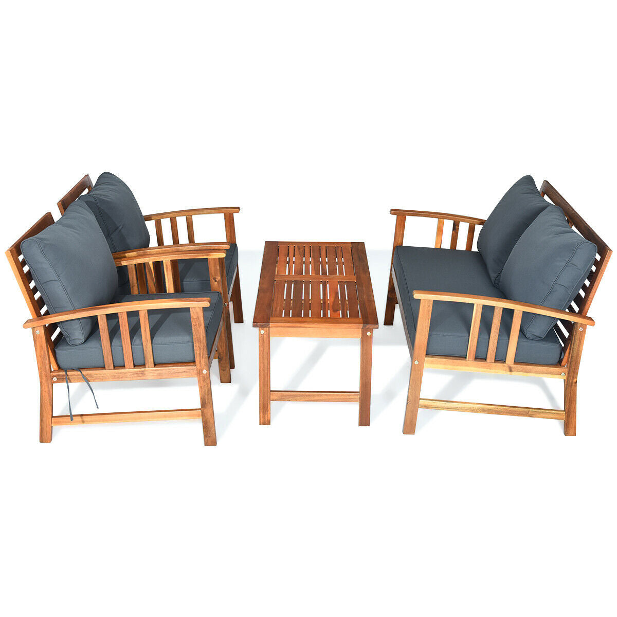 Wooden Patio Furniture Set, 4 Pieces, Table And Sofa Chair, Gray Patio Conversation Sets at Gallery Canada