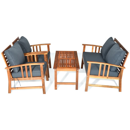 Wooden Patio Furniture Set, 4 Pieces, Table And Sofa Chair, Gray Patio Conversation Sets at Gallery Canada