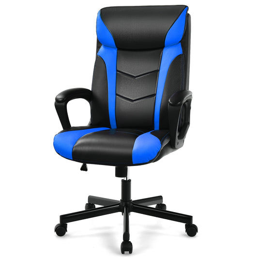 Swivel PU Leather Office Gaming Chair with Padded Armrest, Blue - Gallery Canada