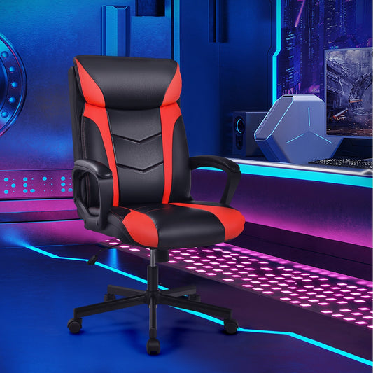 Swivel PU Leather Office Gaming Chair with Padded Armrest, Red - Gallery Canada