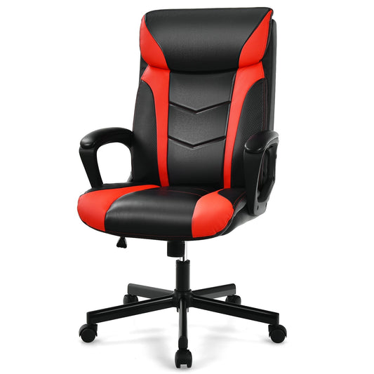 Swivel PU Leather Office Gaming Chair with Padded Armrest, Red at Gallery Canada