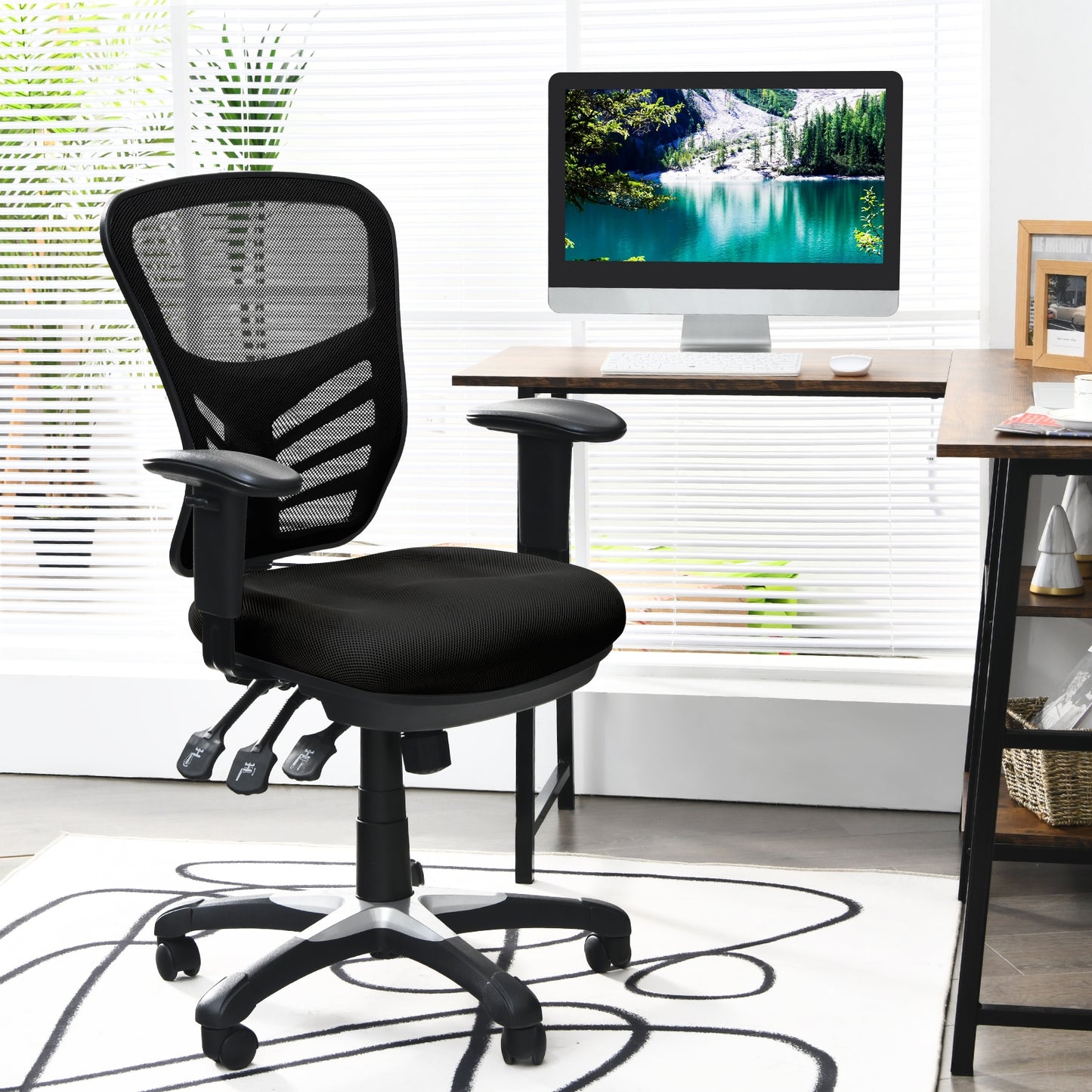 Ergonomic Mesh Office Chair with Adjustable Back Height and Armrests, Black Ergonomic Chairs at Gallery Canada