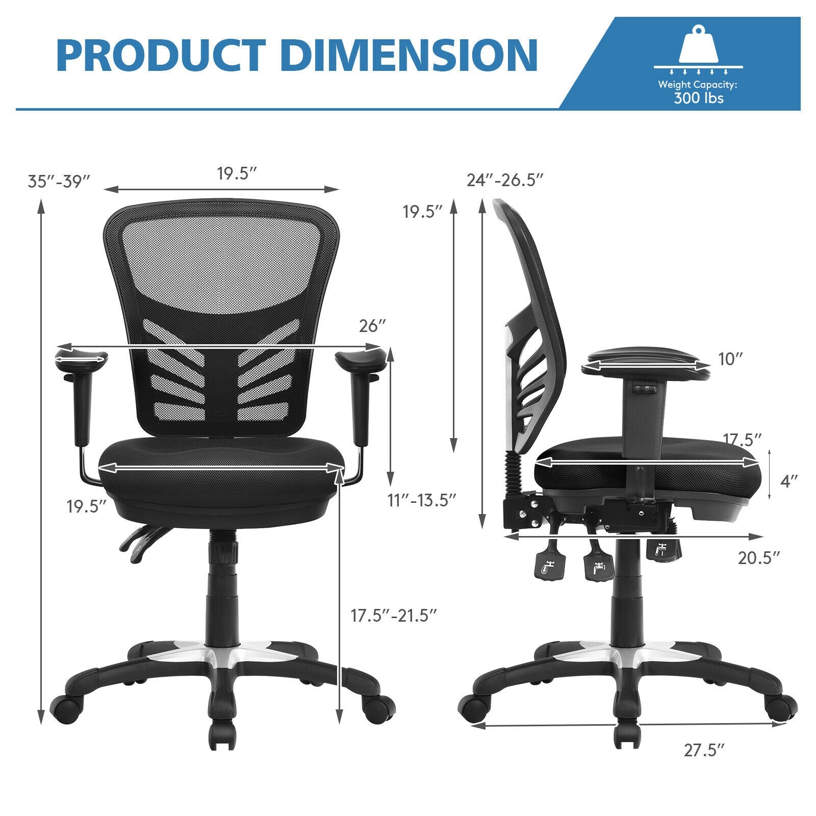 Ergonomic Mesh Office Chair with Adjustable Back Height and Armrests, Black Ergonomic Chairs at Gallery Canada