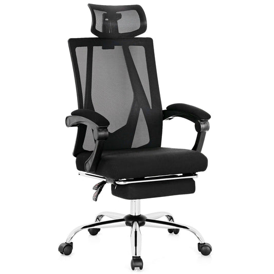 Ergonomic Recliner Mesh Office Chair with Adjustable Footrest, Black - Gallery Canada