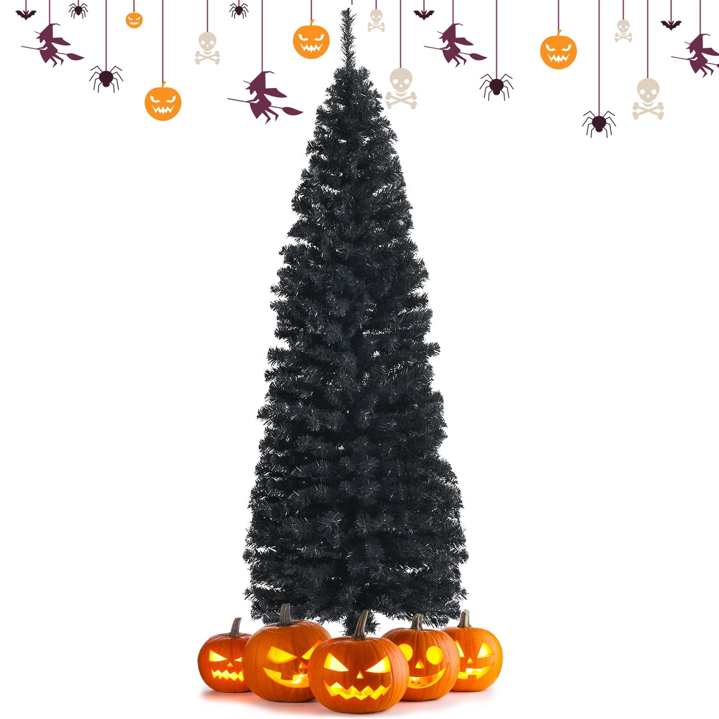 6 Feet Unlit Artificial Christmas Halloween Pencil Tree Black with Metal Stand, Black Christmas Tree Black at Gallery Canada