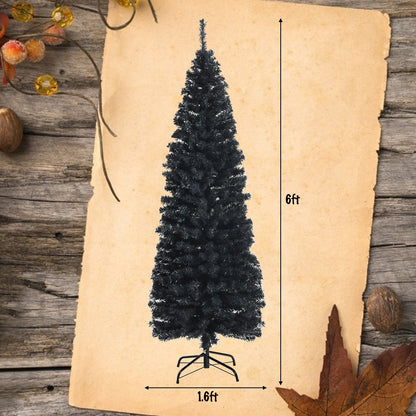 6 Feet Unlit Artificial Christmas Halloween Pencil Tree Black with Metal Stand, Black Christmas Tree at Gallery Canada