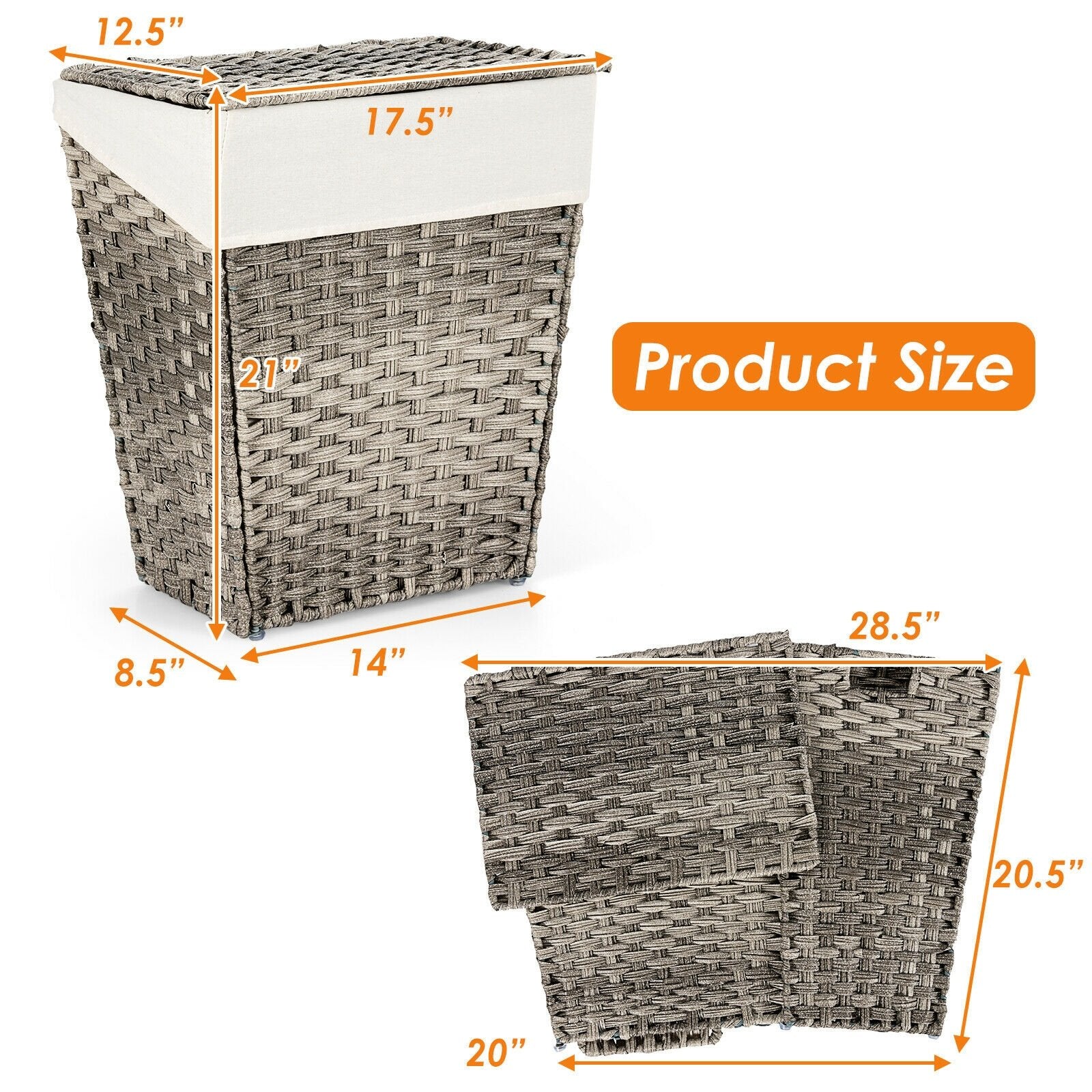 Foldable Handwoven Laundry Hamper with Removable Liner, Gray at Gallery Canada