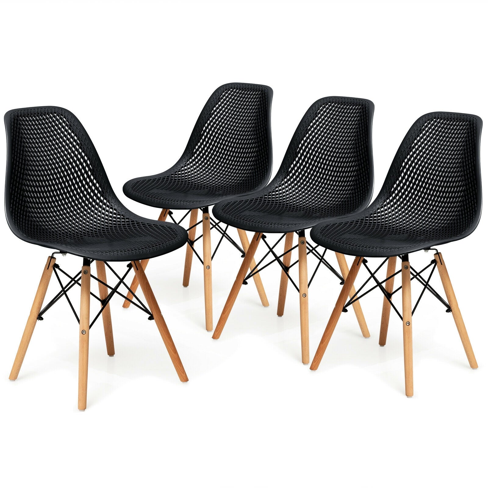 4-Piece Modern Plastic Hollow Chair Set, Wood Leg, Black Dining Chairs at Gallery Canada