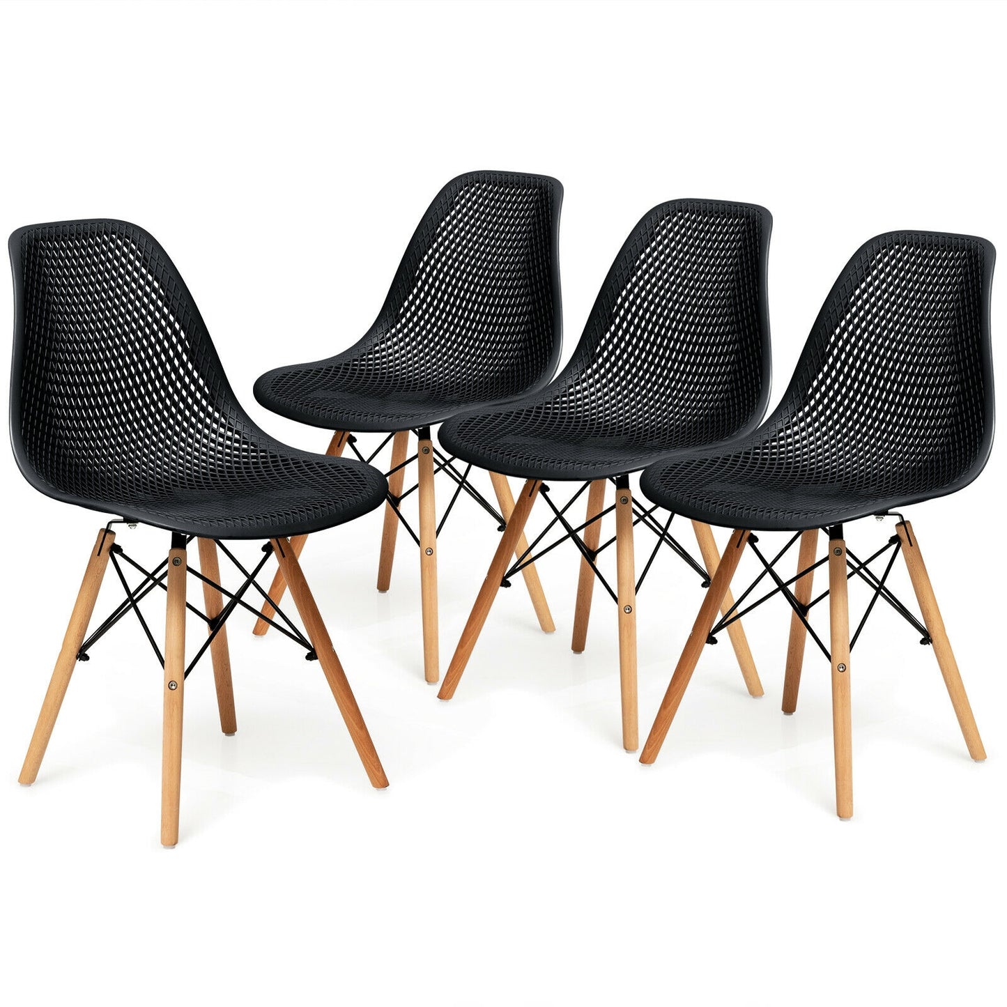 4-Piece Modern Plastic Hollow Chair Set, Wood Leg, Black Dining Chairs at Gallery Canada