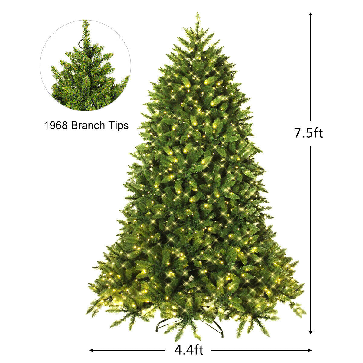 7.5 Feet Artificial Fir Christmas Tree, LED Lights, 1968 Branch Tips, Green Christmas Tree at Gallery Canada