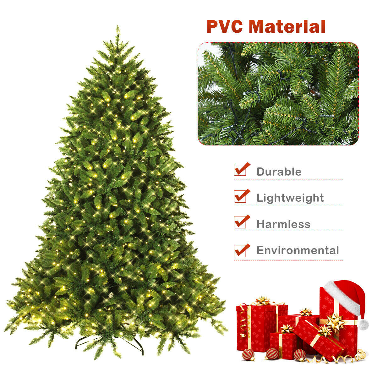 7.5 Feet Artificial Fir Christmas Tree, LED Lights, 1968 Branch Tips, Green Christmas Tree at Gallery Canada