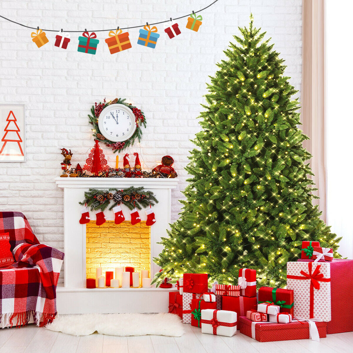 7.5 Feet Artificial Fir Christmas Tree, LED Lights, 1968 Branch Tips, Green Christmas Tree at Gallery Canada
