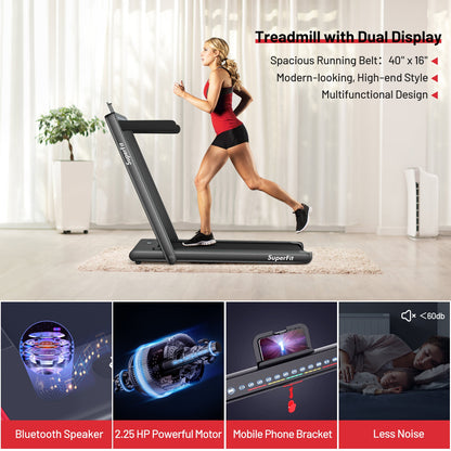 2.25 HP 2-in-1 Folding Walking Pad Treadmill with Dual Display and App Control at Gallery Canada