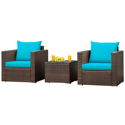 3 Pc Patio Rattan Furniture Set With Cushion, Turquoise Patio Conversation Sets Turquoise at Gallery Canada