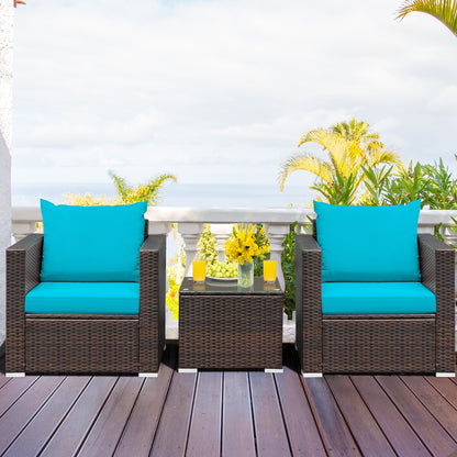 3 Pcs Patio Conversation Rattan Furniture Set with Cushion, Turquoise Patio Conversation Sets at Gallery Canada