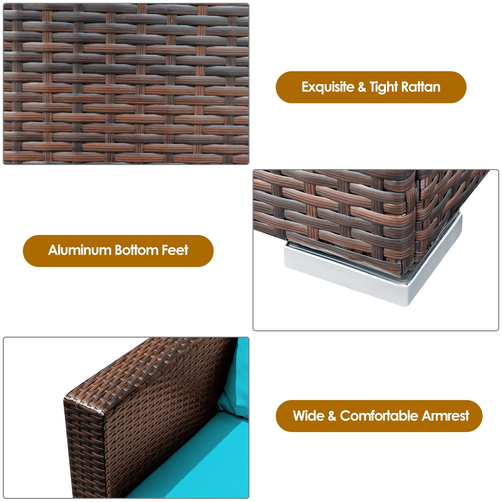 3 Pcs Patio Conversation Rattan Furniture Set with Cushion, Turquoise Patio Conversation Sets at Gallery Canada